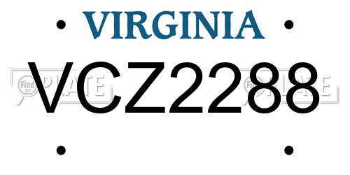 VCZ2288 Virginia License Plate