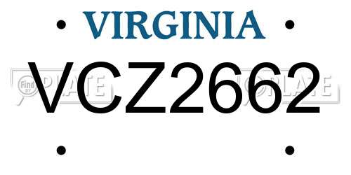 VCZ2662 Virginia License Plate