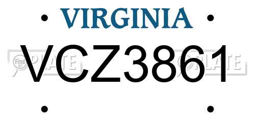 VCZ3861 Virginia License Plate