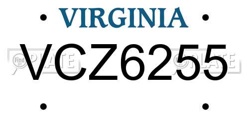 VCZ6255 Virginia License Plate