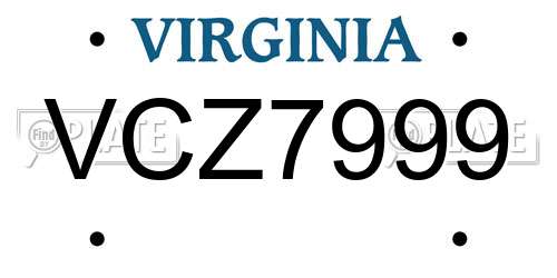 VCZ7999 Virginia License Plate