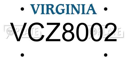VCZ8002 Virginia License Plate
