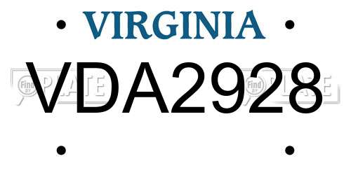 VDA2928 Virginia License Plate