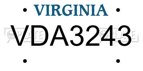 VDA3243 Virginia License Plate