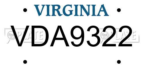 VDA9322 Virginia License Plate