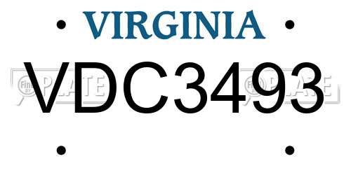 VDC3493 Virginia License Plate