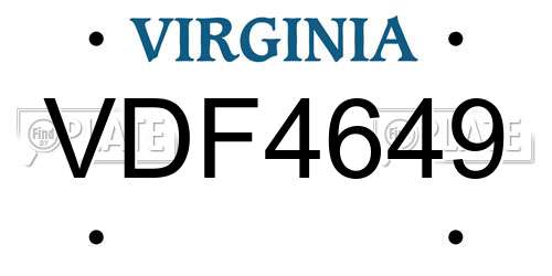 VDF4649 Virginia License Plate