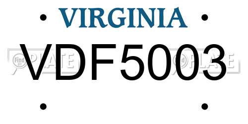 VDF5003 Virginia License Plate