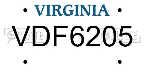 VDF6205 Virginia License Plate