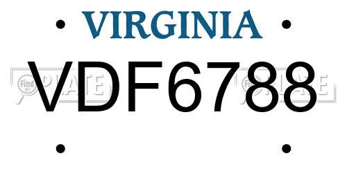 VDF6788 Virginia License Plate