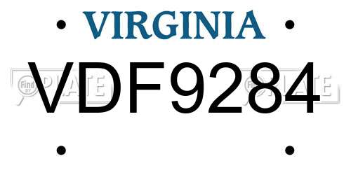 VDF9284 Virginia License Plate