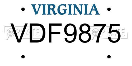 VDF9875 Virginia License Plate