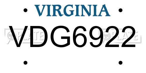 VDG6922 Virginia License Plate