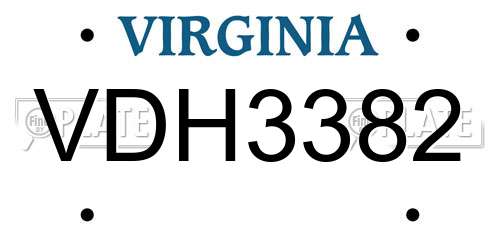 VDH3382 Virginia License Plate