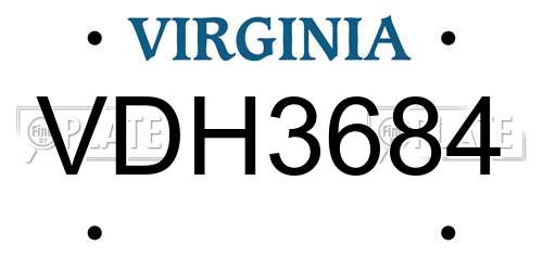 VDH3684 Virginia License Plate