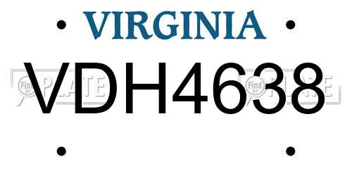 VDH4638 Virginia License Plate