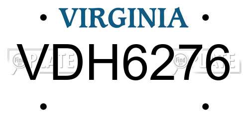 VDH6276 Virginia License Plate