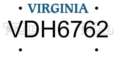 VDH6762 Virginia License Plate
