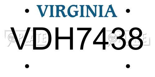VDH7438 Virginia License Plate