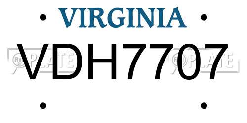 VDH7707 Virginia License Plate
