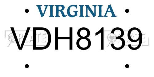VDH8139 Virginia License Plate