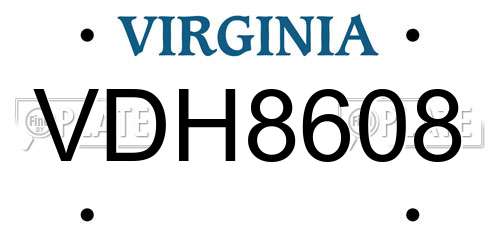 VDH8608 Virginia License Plate
