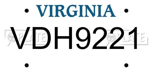 VDH9221 Virginia License Plate