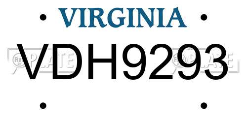 VDH9293 Virginia License Plate