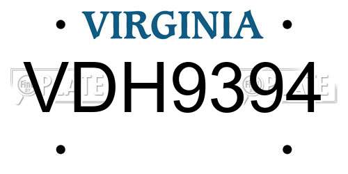 VDH9394 Virginia License Plate