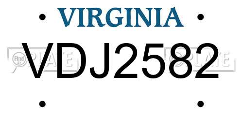VDJ2582 Virginia License Plate