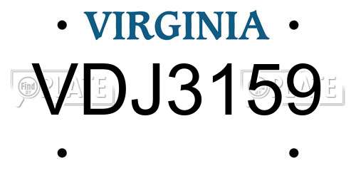 VDJ3159 Virginia License Plate