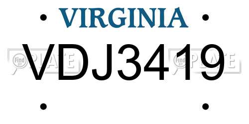 VDJ3419 Virginia License Plate