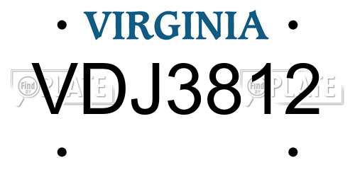 VDJ3812 Virginia License Plate