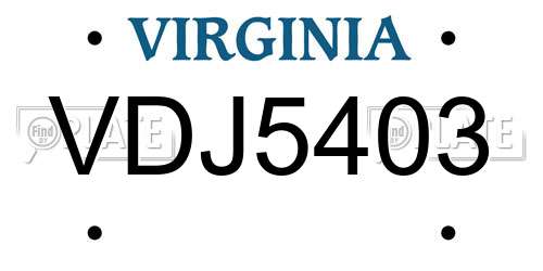 VDJ5403 Virginia License Plate