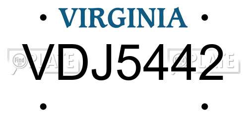 VDJ5442 Virginia License Plate