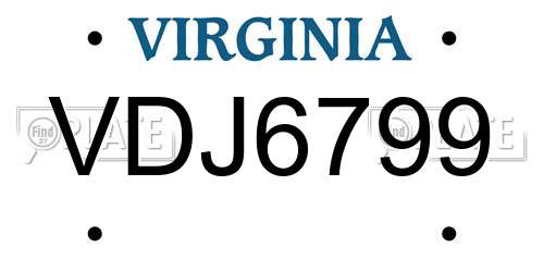 VDJ6799 Virginia License Plate