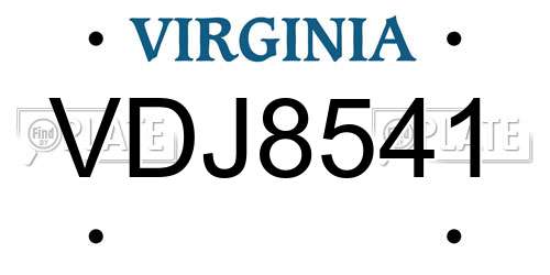 VDJ8541 Virginia License Plate