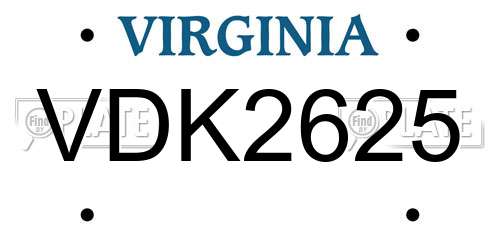 VDK2625 Virginia License Plate