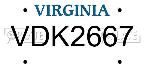 VDK2667 Virginia License Plate