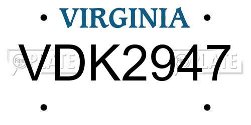 VDK2947 Virginia License Plate
