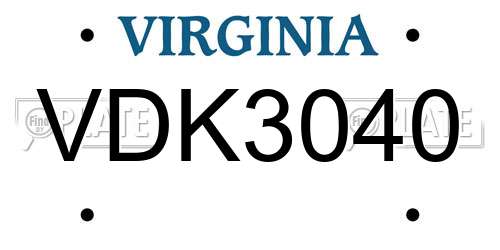 VDK3040 Virginia License Plate