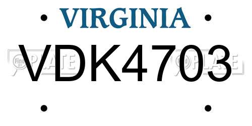 VDK4703 Virginia License Plate