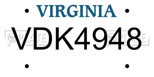 VDK4948 Virginia License Plate