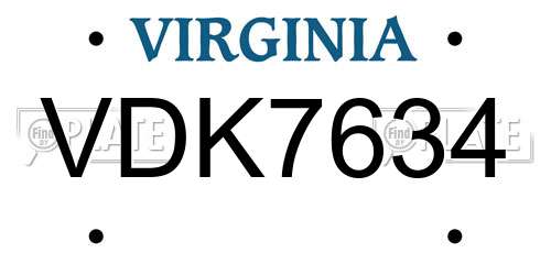 VDK7634 Virginia License Plate