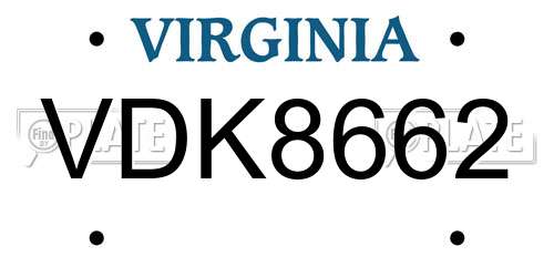 VDK8662 Virginia License Plate