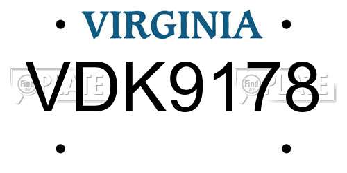 VDK9178 Virginia License Plate