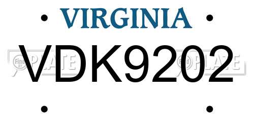 VDK9202 Virginia License Plate