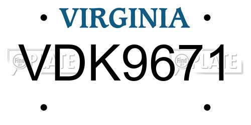 VDK9671 Virginia License Plate