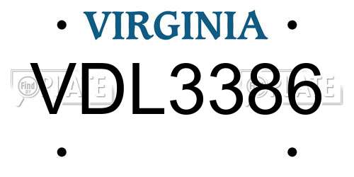 VDL3386 Virginia License Plate