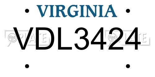 VDL3424 Virginia License Plate